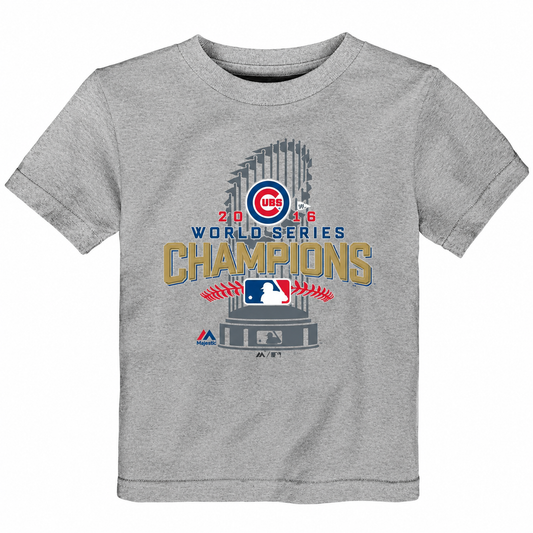 Child Chicago Cubs Majestic Heathered Gray 2016 World Series Champions Locker Room T-shirt