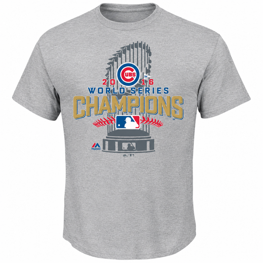 Youth Chicago Cubs Majestic Gray 2016 World Series Champions Locker Room T-Shirt
