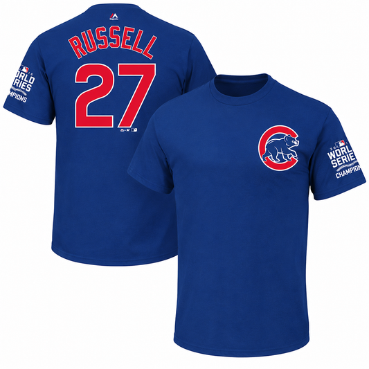 Addison Russell Chicago Cubs Youth World Series Champions Blue Name & Number T-shirt