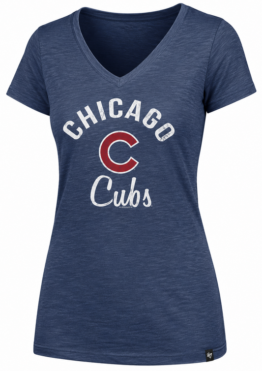 Women's Chicago Cubs Short Sleeve “C” V-Neck Scrum Tee