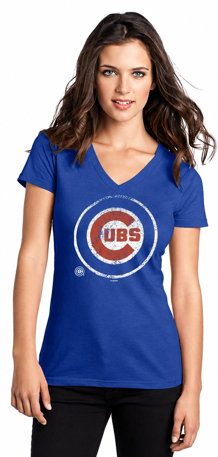Womens Chicago Cubs Bullseye V-Neck Tee