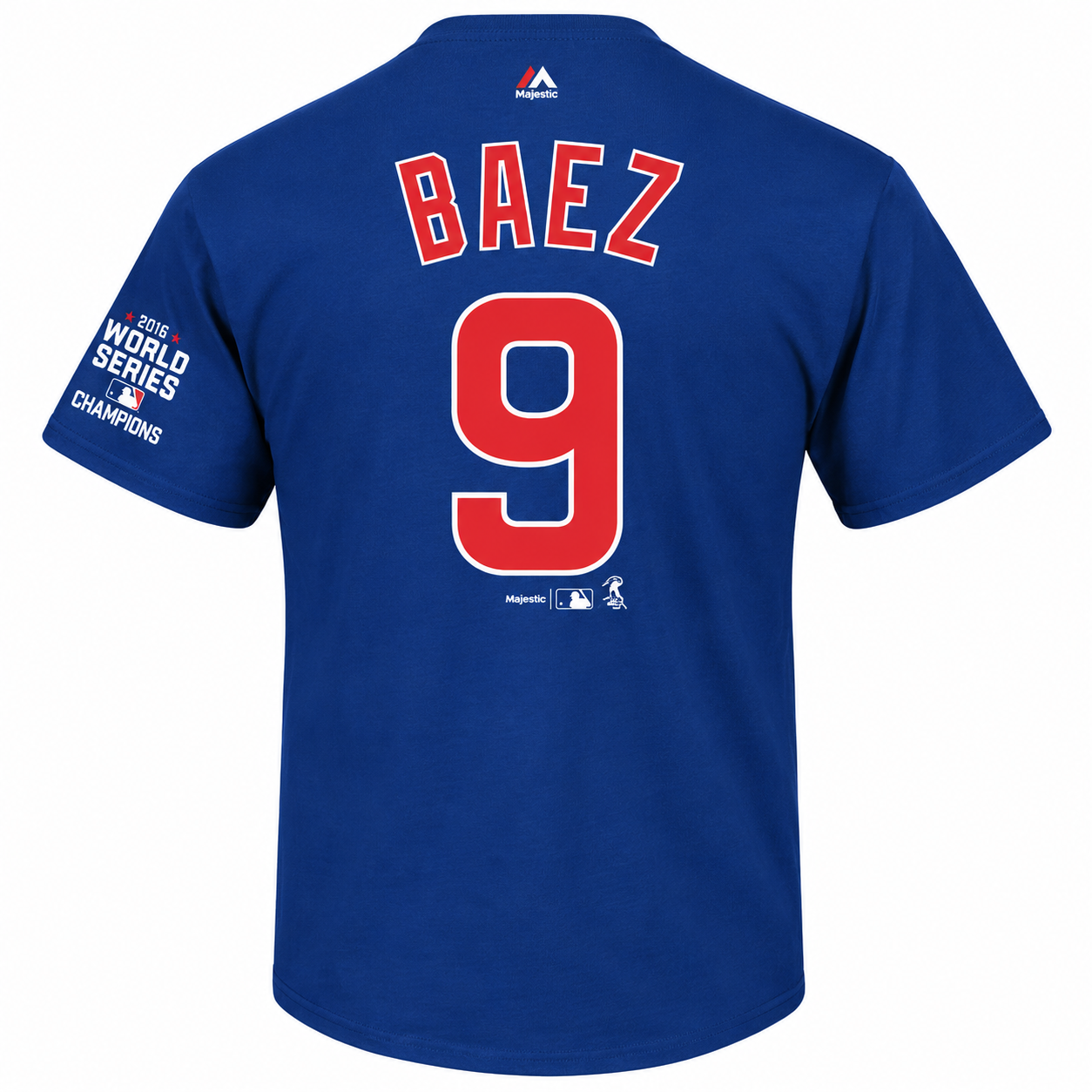Youth Chicago Cubs Javier Baez Majestic Royal 2016 World Series Champions Name & Number T-Shirt