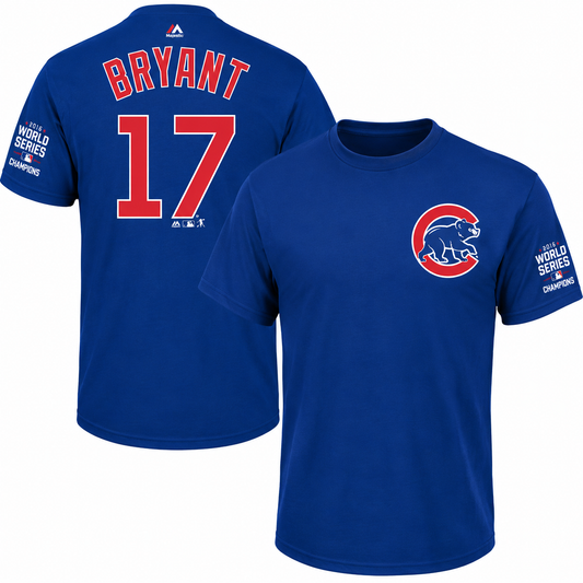 Youth Chicago Cubs Kris Bryant Majestic Royal 2016 World Series Champions Name & Number T-Shirt