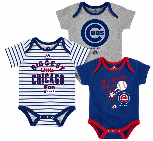 Newborn Chicago Cubs Home Run 3-Pack Bodysuit Set By Majestic