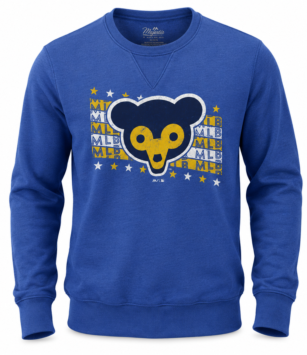 Men’s Chicago Cubs 1969 Logo Cooperstown Collection Triblend Fleece Crew Neck Sweatshirt