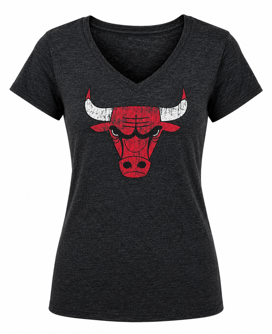 Chicago Bulls Tri Blend Distressed Logo Tee