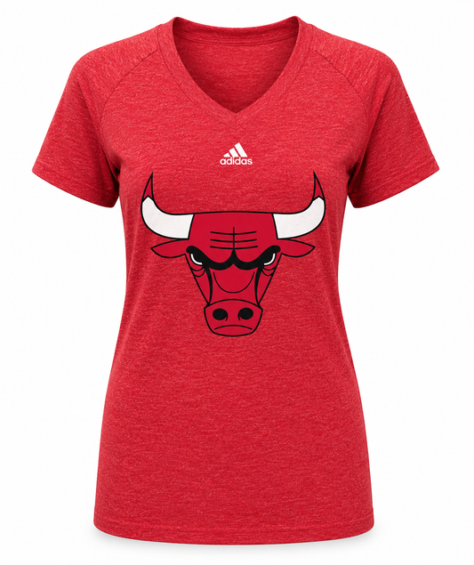 Youth Girls Chicago Bulls V Neck Distressed Logo Tee
