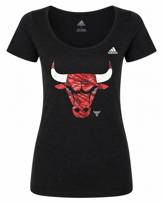 Womens Chicago Bulls Pattern Logo Scoop Neck Burn Out Shirt
