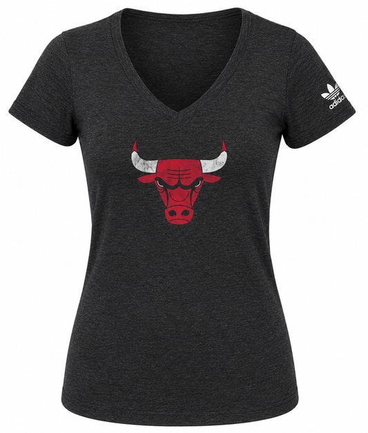 Women's Chicago Bulls Tri Blend Short Sleeve V-neck Big Logo T