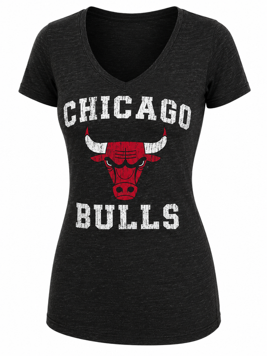 Chicago Bulls Tri Blend Distressed Logo Tee