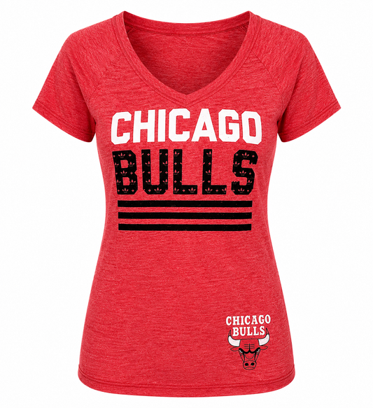 Womens Chicago Bulls BackCourt S/S V-Neck Tri blend Tee