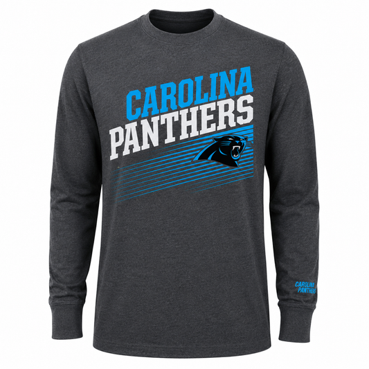 Men's Carolina Panthers Majestic Charcoal Shed Blockers Long Sleeve T-Shirt
