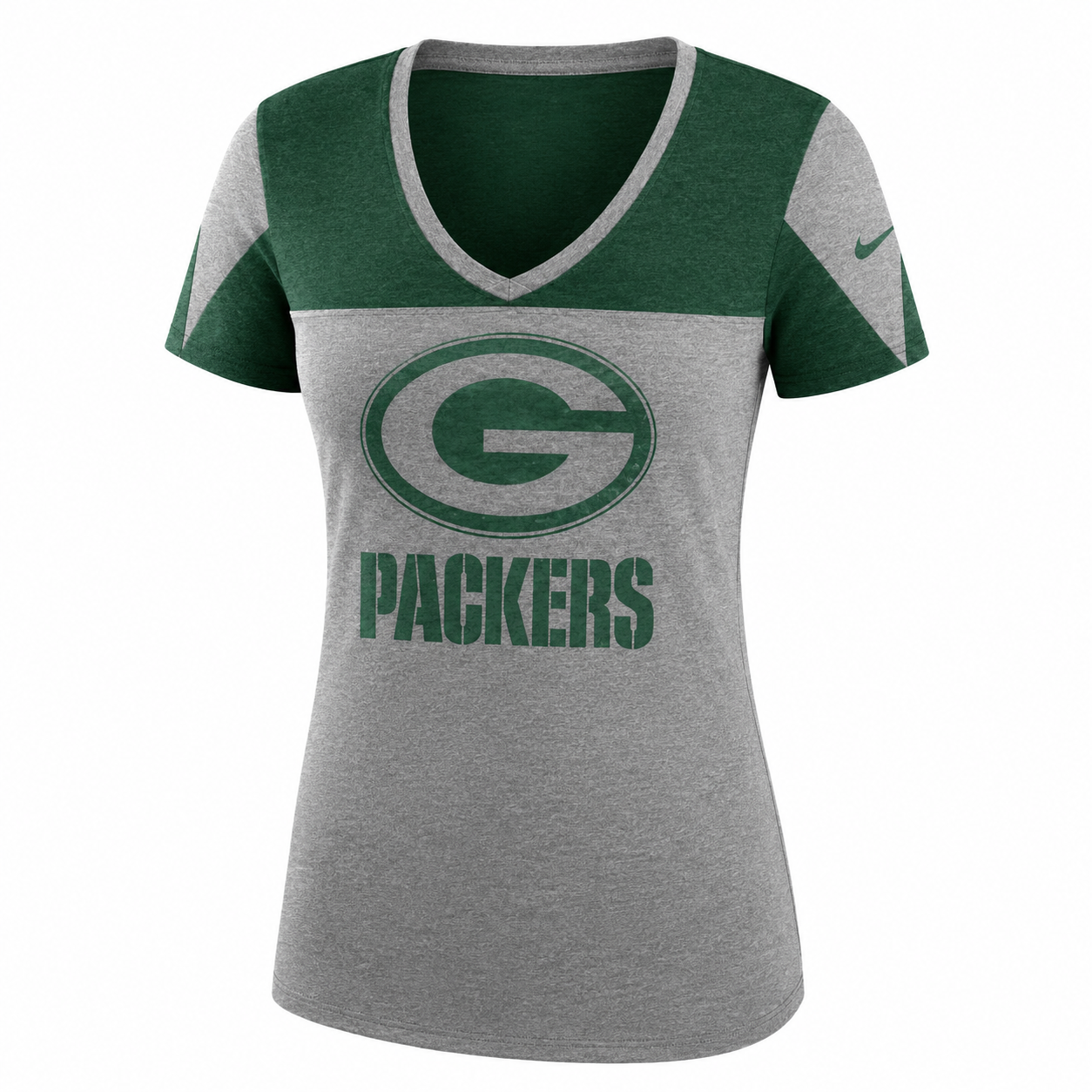 Women's Green Bay Packers Champ Drive 2.0 Tri Tee, Gray/Green-Nike