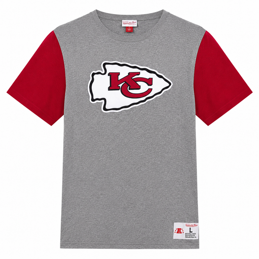 Youth Kansas City Chiefs Mitchell and Ness Gray/Red Colorblock T-Shirt