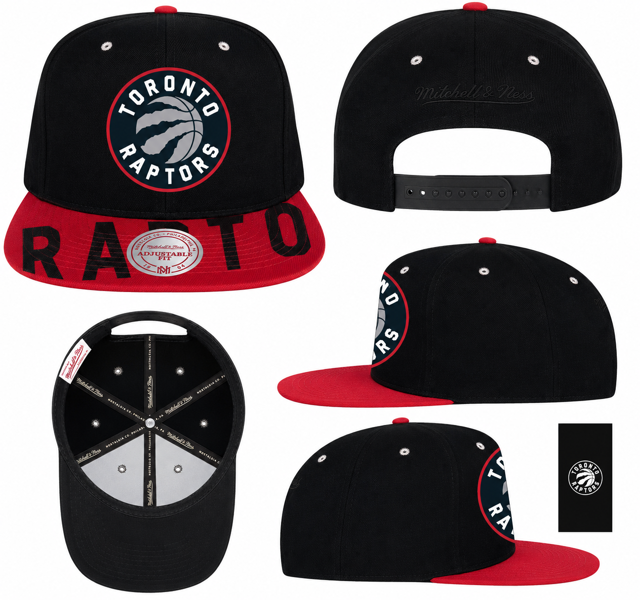 Men's Mitchell & Ness Black/Red Toronto Raptors Hardwood Classics Snapshot Adjustable Snapback Hat