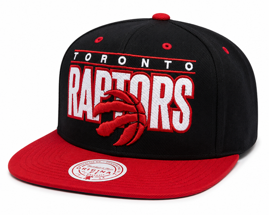 Toronto Raptors Black and Red Billboard Script Mitchell & Ness Snapback Hat