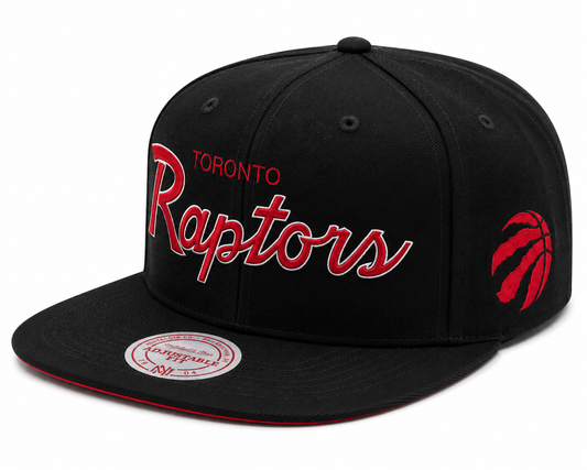 Mens NBA Toronto Raptors Black Foundation Script Snapback Hat By Mitchell And Ness