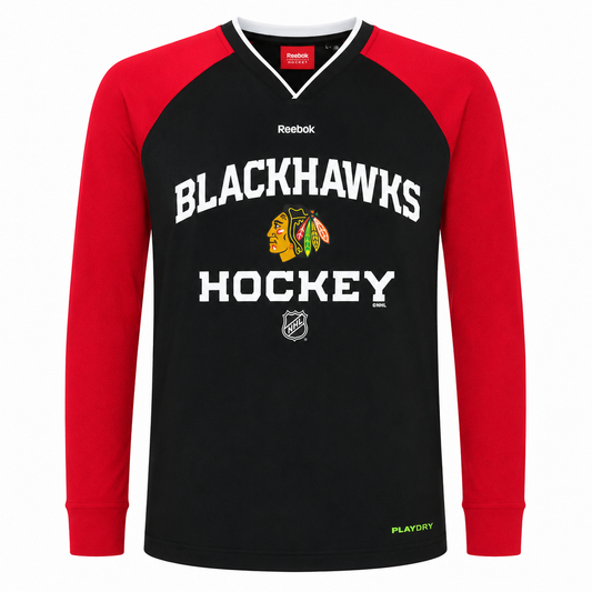 Chicago Blackhawks NHL Youth Black Reebok PlayDry Long Sleeve Shirt