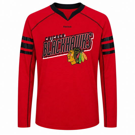 Youth Chicago Blackhawks Red Long Sleeve Jersey Tee By Reebok