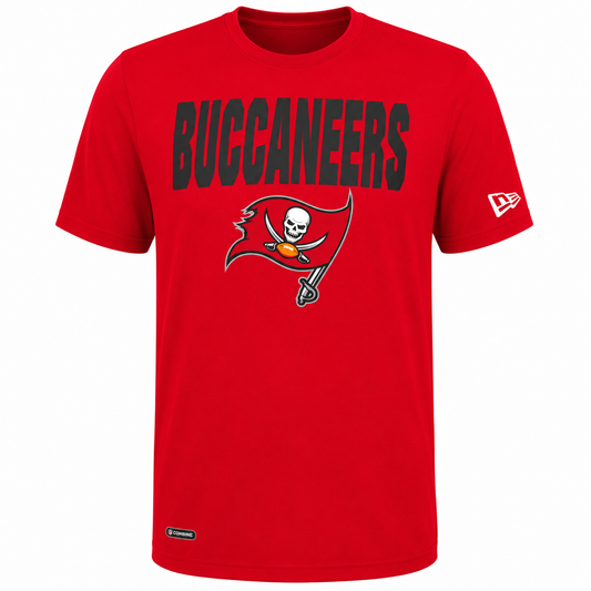 Men's New Era Red Tampa Bay Buccaneers Combine 50 Yard Line Short Sleeve T-Shirt
