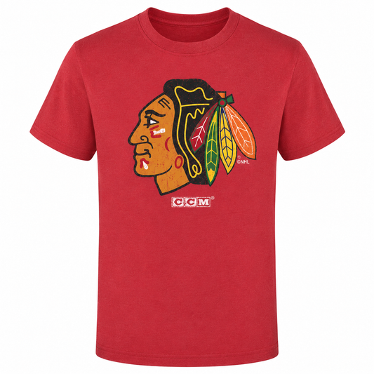 CCM Chicago Blackhawks Youth Red Faded Logo Tee