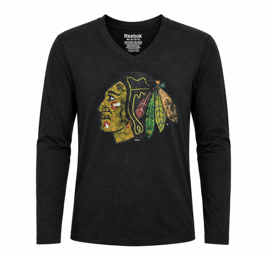 Youth Girls Chicago Blackhawks Distressed Logo L/S Tee By Reebok