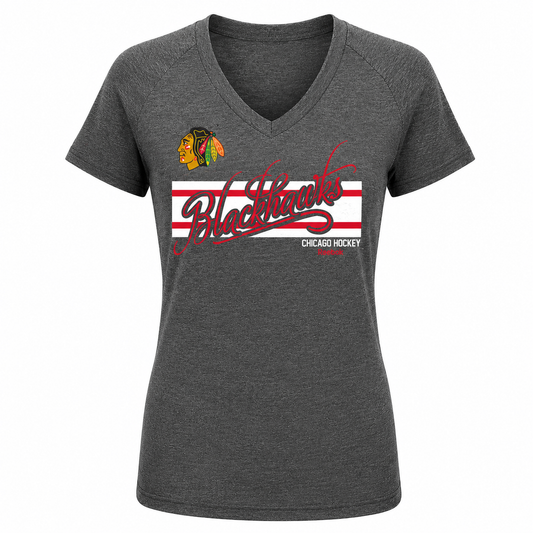 Youth Girls Chicago Blackhawks Script Authentic Stripe Tee By Reebok