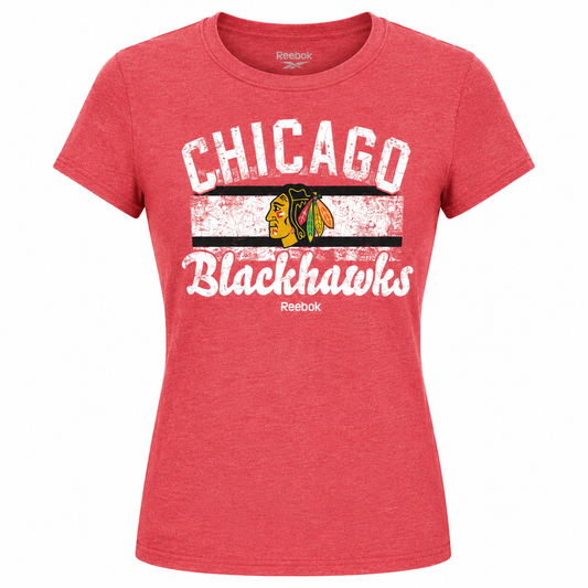 Womens Chicago Blackhawks Reebok Bar Red T-Shirt