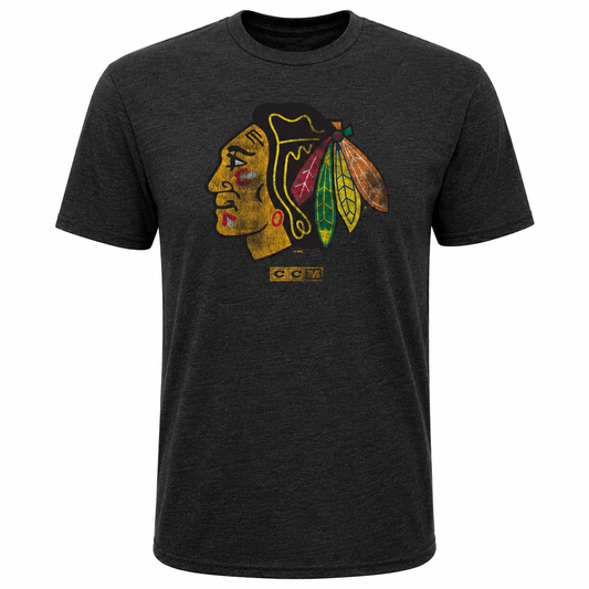 CCM Chicago Blackhawks Youth Heather Black Faded Logo Tee