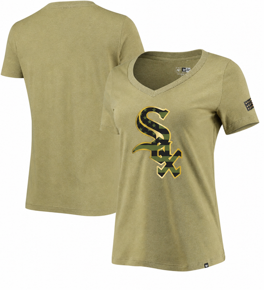Women's Chicago White Sox 2022 Armed Forces Day Olive V-Neck T-Shirt