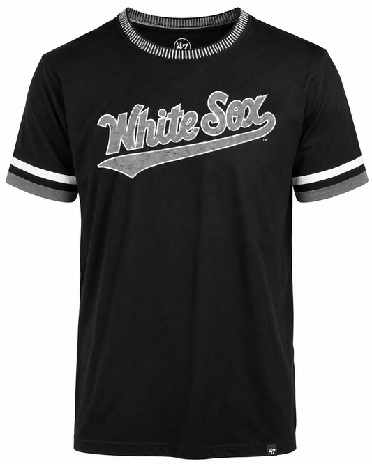 Men’s Chicago White Sox Cooperstown Collection Flint Black ’47 Otis Ringer Tee