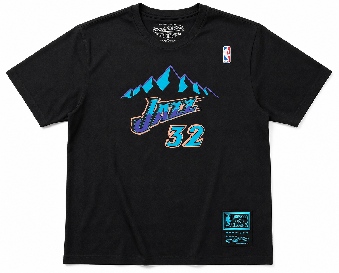 Men's Utah Jazz Karl Malone Mitchell & Ness Black Reload Name & Number T-Shirt