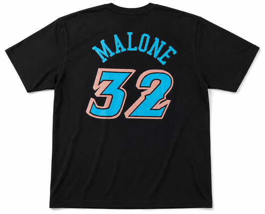 Men's Utah Jazz Karl Malone Mitchell & Ness Black Reload Name & Number T-Shirt