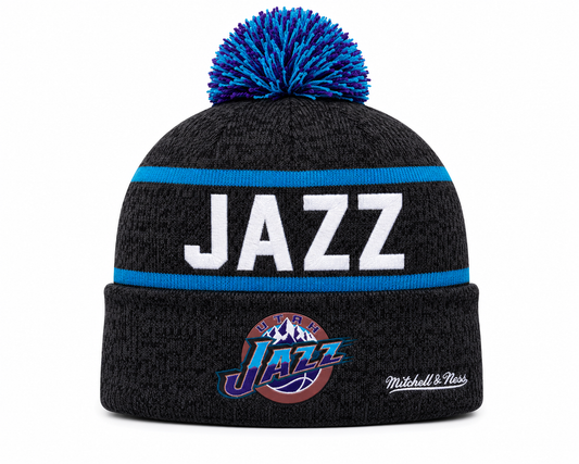 Utah Jazz Mitchell & Ness NBA Reload 2.0 Gray Cuffed Pom Knit Hat