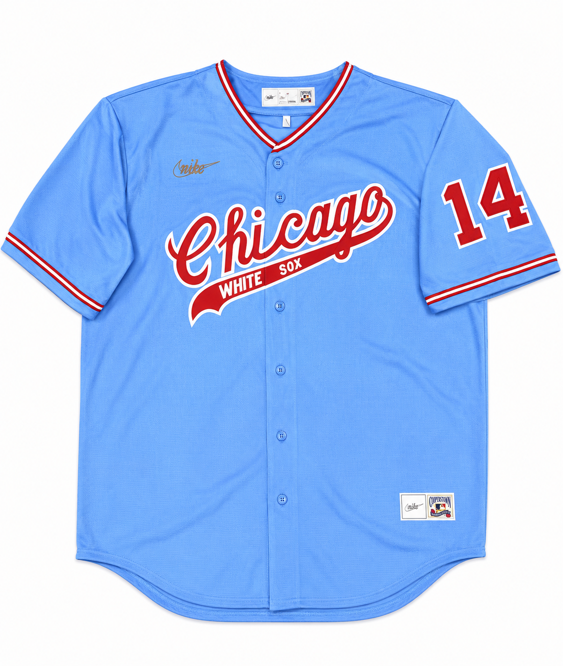 Men's Bill Melton Chicago White Sox Cooperstown Road Powder Blue/Red 1972 Premium Stitch Replica Jersey
