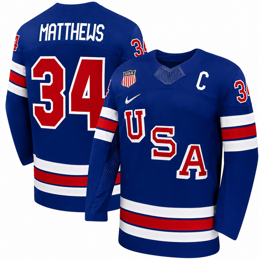 Men's Team USA Hockey Nike Auston Matthews #34 Blue Replica Jersey