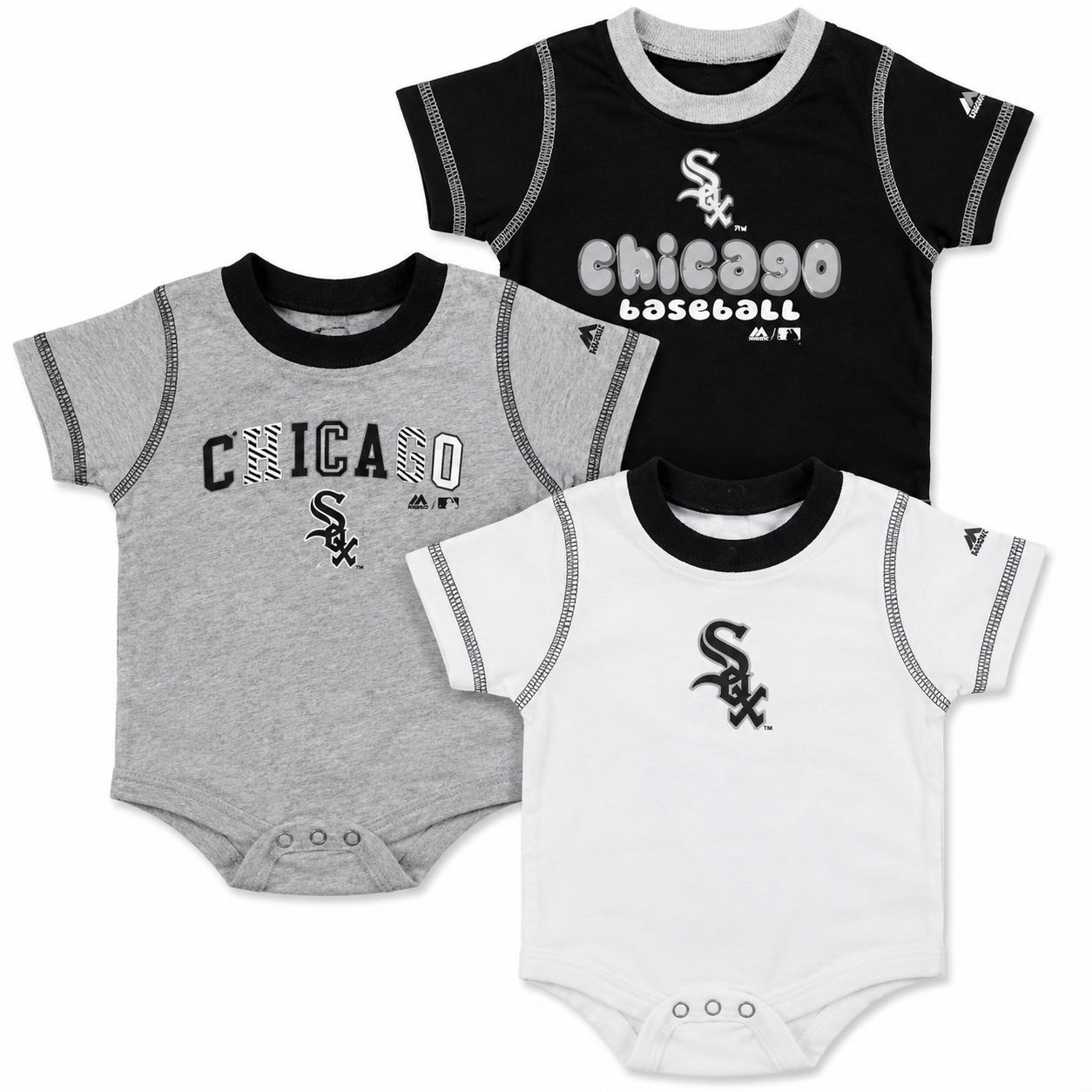 adidas Chicago White Sox Newborn/Infant 3-Pack Creeper Set