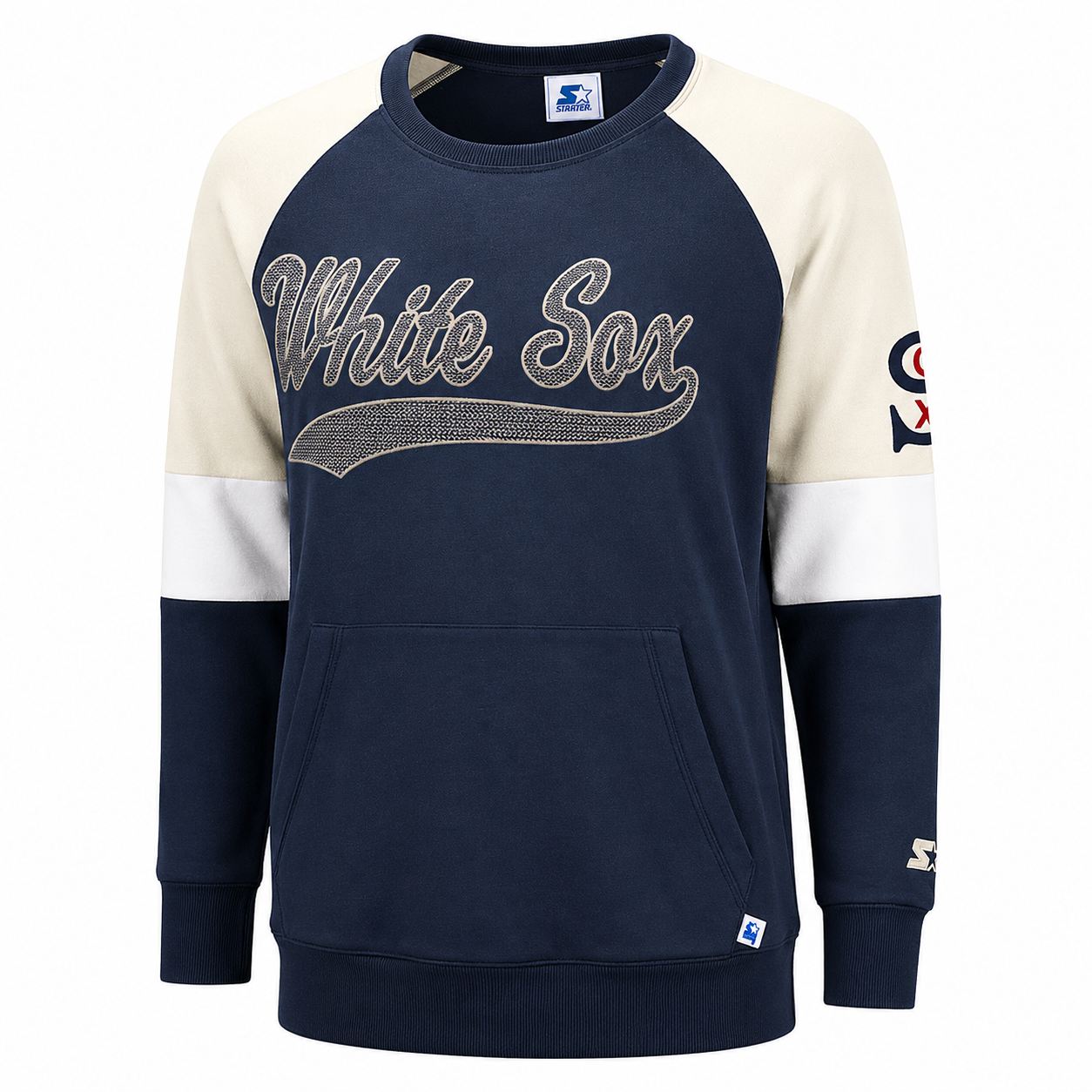 Women's Chicago White Sox Starter Cooperstown Collection Navy and Cream Crew Neck Sweatshirt