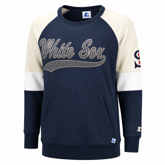 Women's Chicago White Sox Starter Cooperstown Collection Navy and Cream Crew Neck Sweatshirt