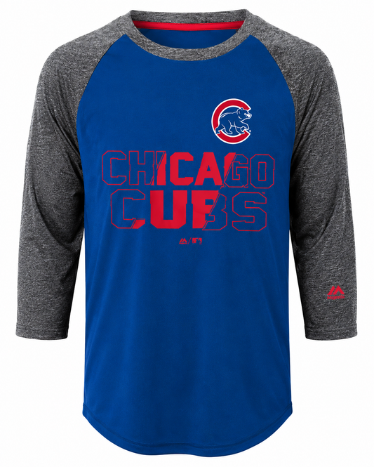 Youth MLB Chicago Cubs Majestic Royal Box Seats Raglan Ultra 3/4 Sleeve T-Shirt