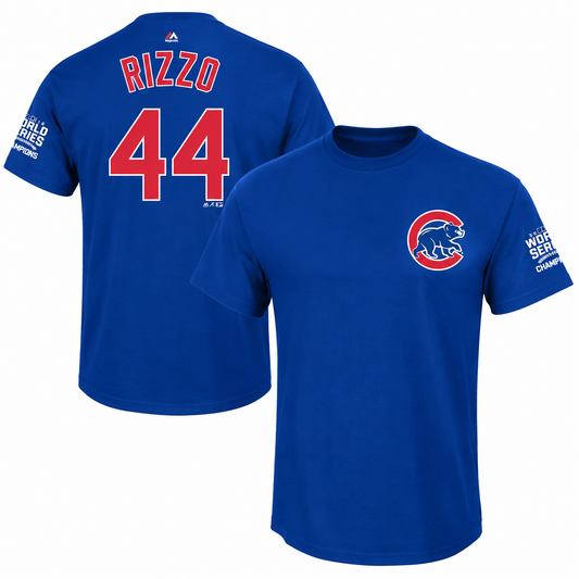 Youth Chicago Cubs Anthony Rizzo Majestic Royal 2016 World Series Champions Name & Number T-Shirt