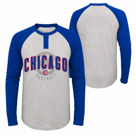Youth Chicago Cubs MLB American Athletic Raglan Long Sleeve Henley Tee