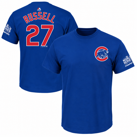 Men's Chicago Cubs Addison Russell 2016 World Series Champions Name & Number T-Shirt