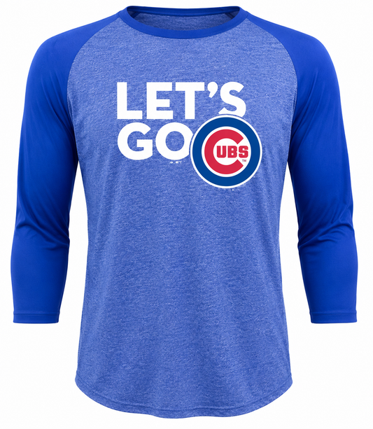 Men's Chicago Cubs Lets Go 3/4 Sleeve Triblend Raglan Tee By Majestic Threads