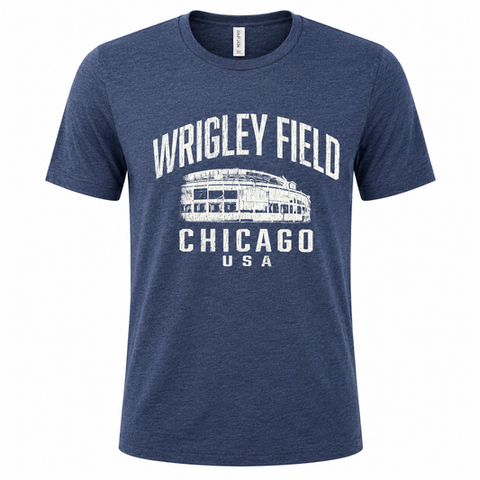 Men's Wrigley Field Chicago Vintage Clark & Addison Heather Navy Tee