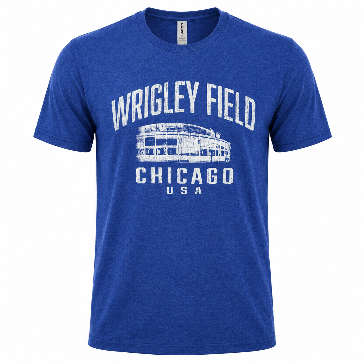 Men's Wrigley Field Chicago Vintage Clark & Addison Heather Royal Blue Tee