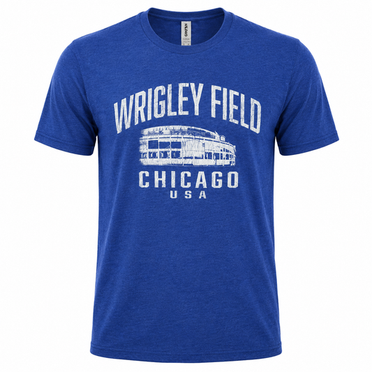 Men's Wrigley Field Chicago Vintage Clark & Addison Heather Royal Blue Tee