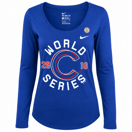 Women's Chicago Cubs 2016 World Series Scoop Neck Royal Blue Nike Long Sleeve Tee