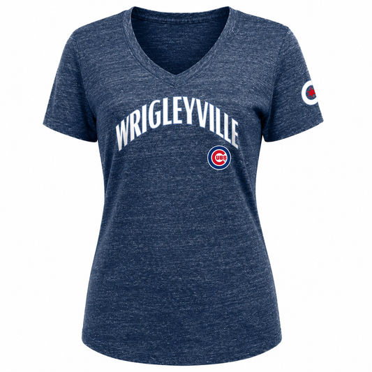 Women's Chicago Cubs New Era Heathered Navy City Connect V-Neck T-Shirt