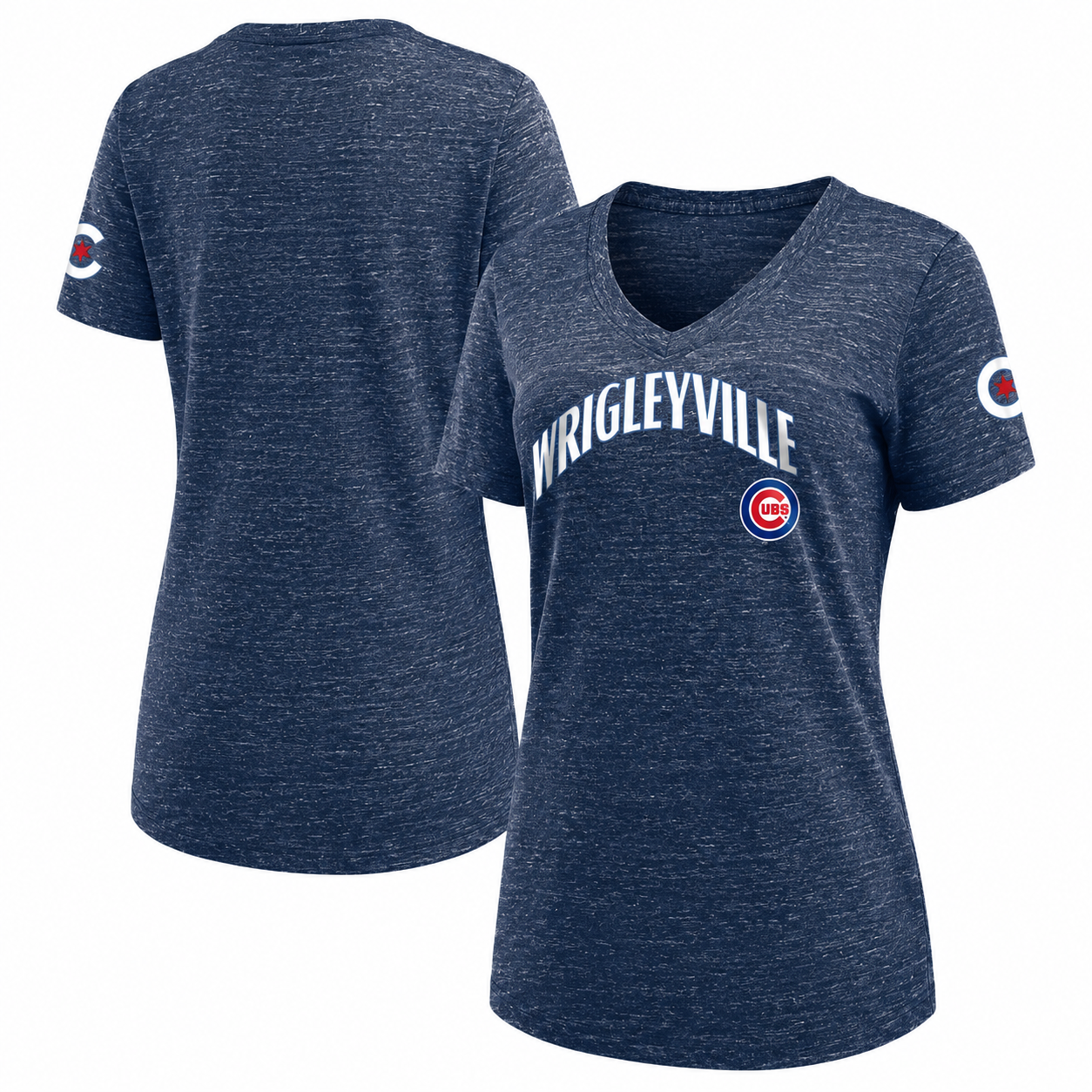 Women's Chicago Cubs New Era Heathered Navy City Connect V-Neck T-Shirt